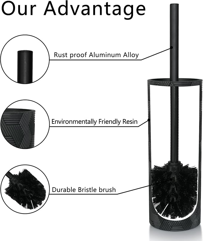 Matte Black Geo Design Resin Toilet Bowl Holder and Brush Set, Stylish - Image 2