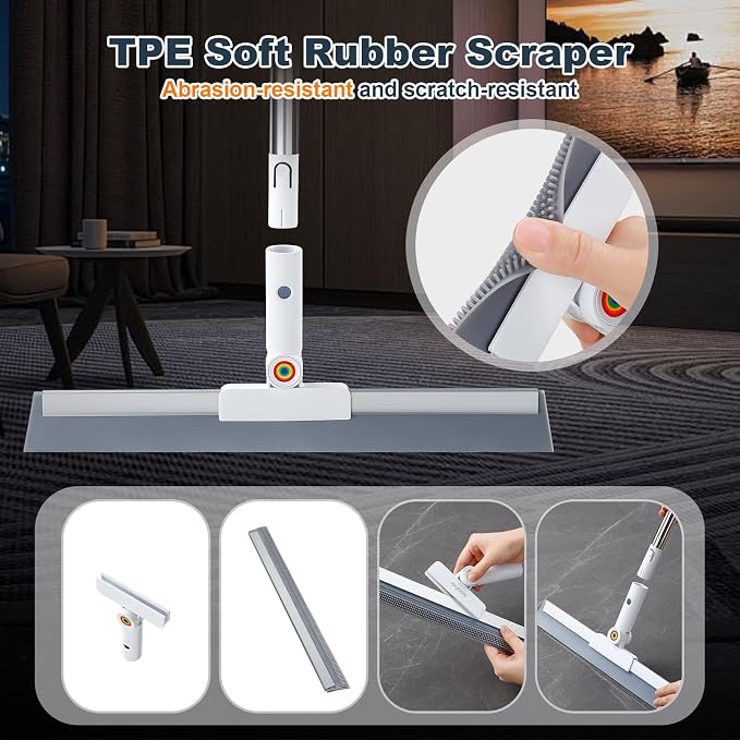 Rubber Squeegee Broom for Floor, Upgrade 62" Long Handle Window Squeegee - Image 3