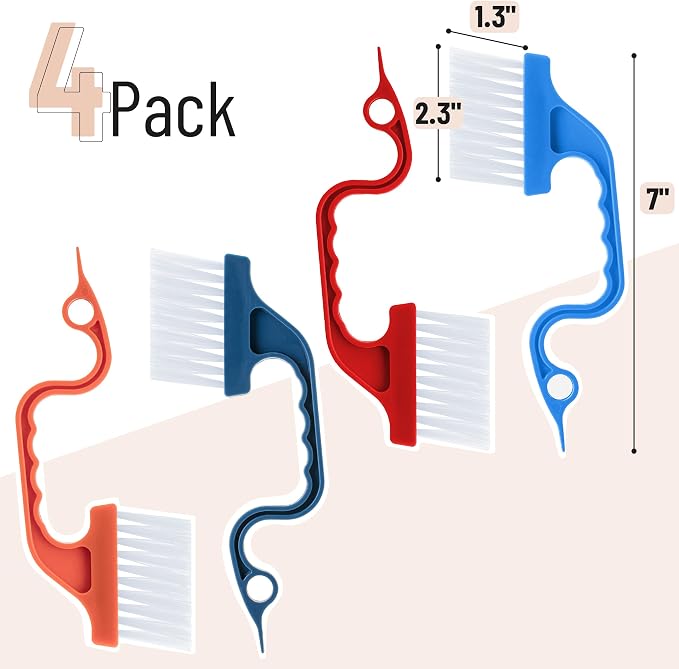 Slick- Window Track Cleaning Brush, 4 Pack, Colorful Ergonomic Handle, Built-in - Image 2