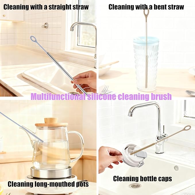 4Pcs Reusable Silicone Straw Cleaner Brush Extra Long, Soft Bendable, Non-Slip - Image 5