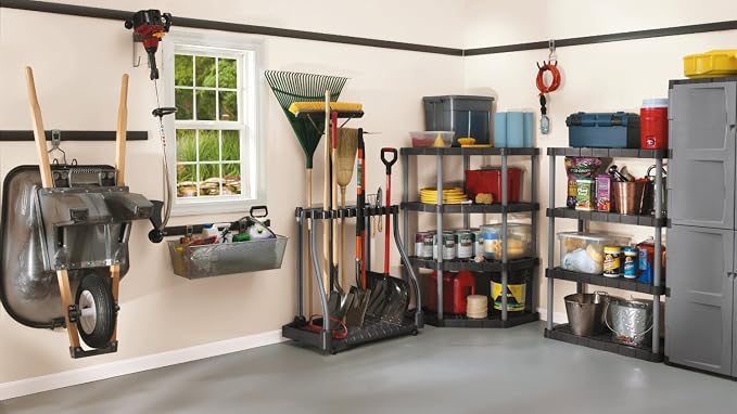 Rubbermaid Garage Tool Tower Rack Easy to Assemble Wheeled Organizes up to 40 - Image 3