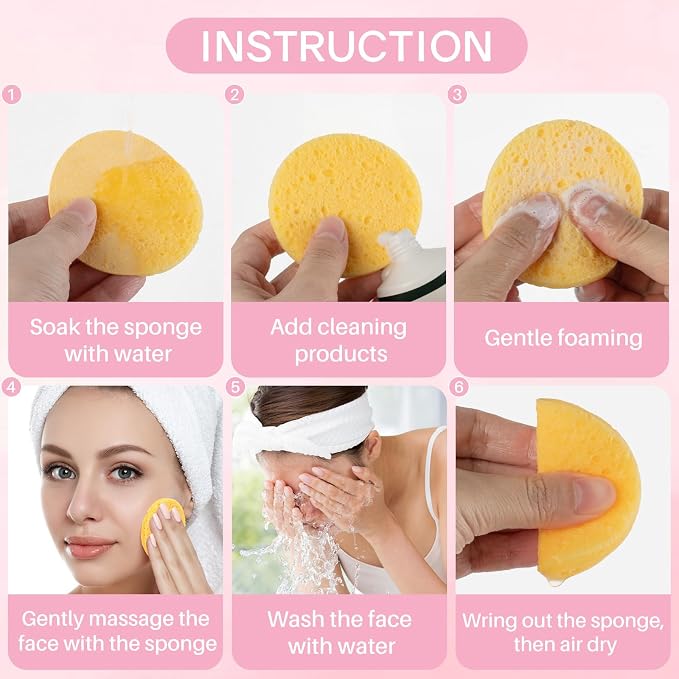 50-Count Compressed Facial Sponges, 100% Natural Cellulose Cosmetic Make Up - Image 3