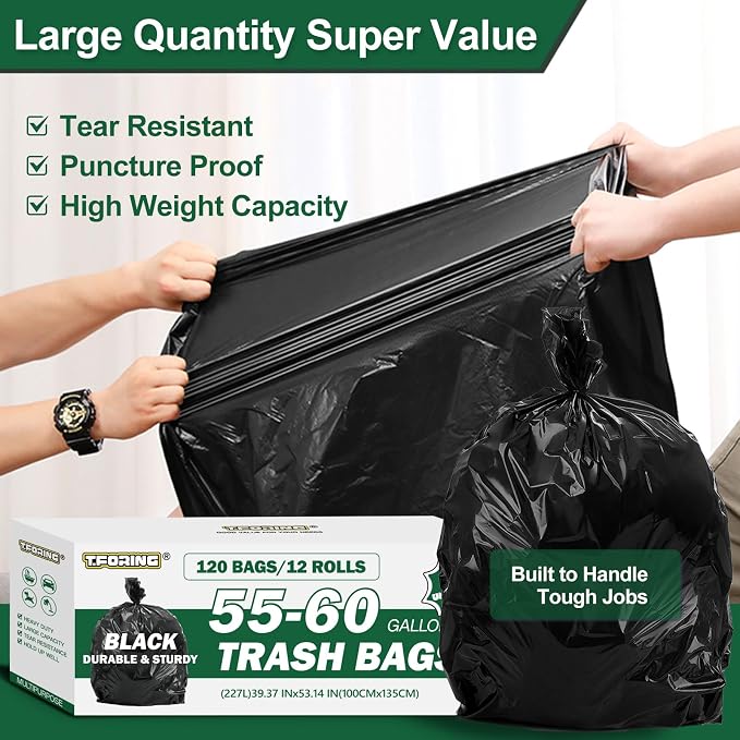 55-60 Gallon Black Trash Bags 120 Count - Image 4