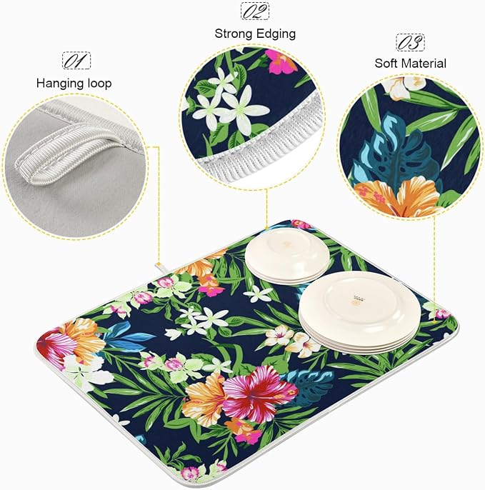 Tarity Colorful Tropical Flowers Dish Drying Mat - Image 4