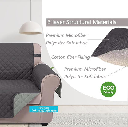U-NICE HOME Reversible Sofa Cover Washable Couch Cover for Dogs with Elastic Straps Water Repellent Furniture Protector Couch Cover for 3 Cushion Couch Sofa Pet Friendly (Sofa, Dark Grey/Light Grey)
