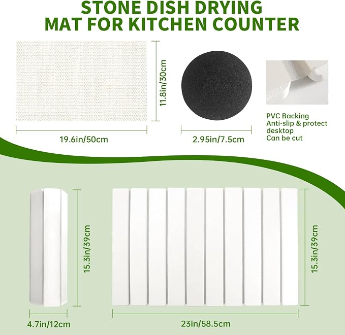 Stone Drying Mat for Kitchen Counter Square, 23.62"x15.35", Collapsible Quick - Image 2