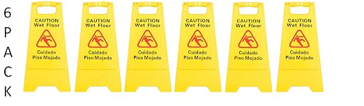 6 Pack Restaurant Caution Wet Mop Bucket Floor Yellow Folding Sign Commercial - Image 2