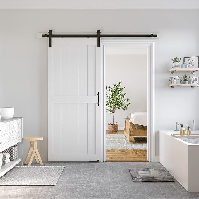 SmartStandard 36 x 80 inch White Sliding MDF Barn Door - Image 9