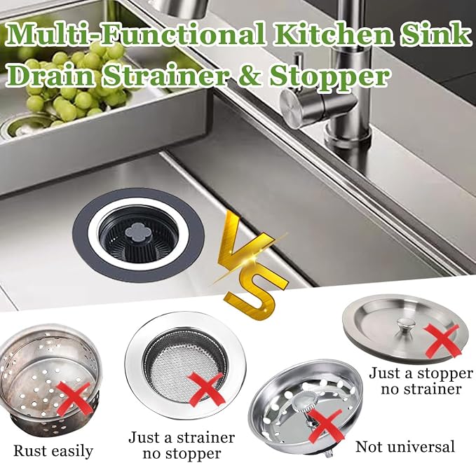3 in 1 Kitchen Sink Drain Strainer and Stopper Combo, Stainless Steel Pop Up - Image 4