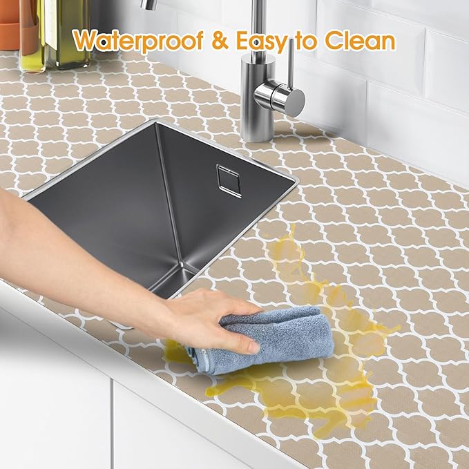 Shelf and Drawer Liner for Kitchen Cabinets Non-Adhesive, Strong Grip Non-Slip Thickened Cabinet Liners for Shelves, Waterproof Mats for Dresser Cupboard, Beige, 12 in x 20 Feet