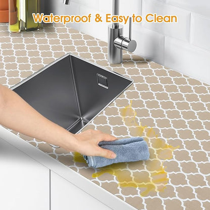 Shelf and Drawer Liner for Kitchen Cabinets Non-Adhesive, Strong Grip Non-Slip Thickened Cabinet Liners for Shelves, Waterproof Mats for Dresser Cupboard, Beige, 12 in x 20 Feet