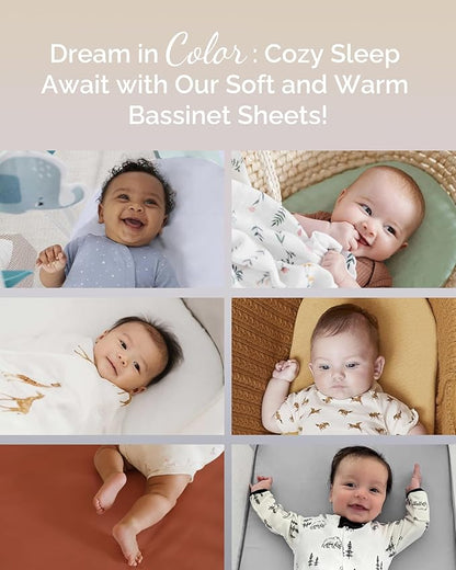 Bassinet Fitted Sheets Compatible with Halo Bassinest Swivel Sleeper Mattress - Buttery Soft, Silky Comfort, Premium Stretchy Jersey Knit Bassinet Sheets - Pale Pink + Lavendar + Cloud, 3 Pack