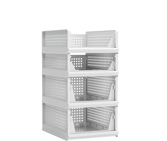 Proarea 4 Pack Stackable Plastic Storage Basket Closet Organizer Bin Foldable by Proarea