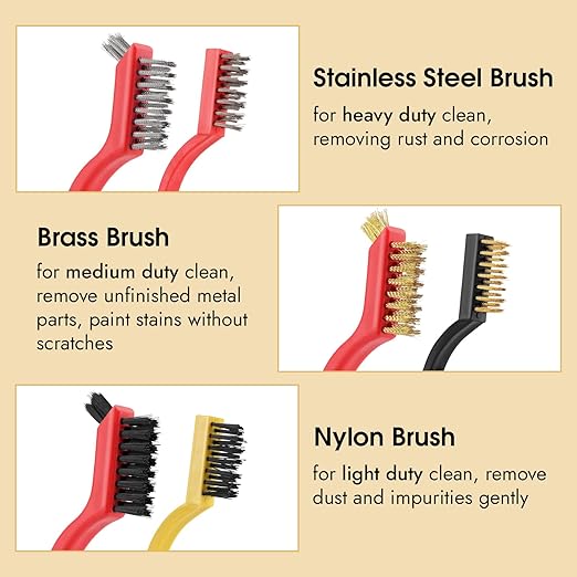 6 Pieces Wire Brushes Set, Small Metal Brass/Stainless Steel/Nylon Brushes - Image 3
