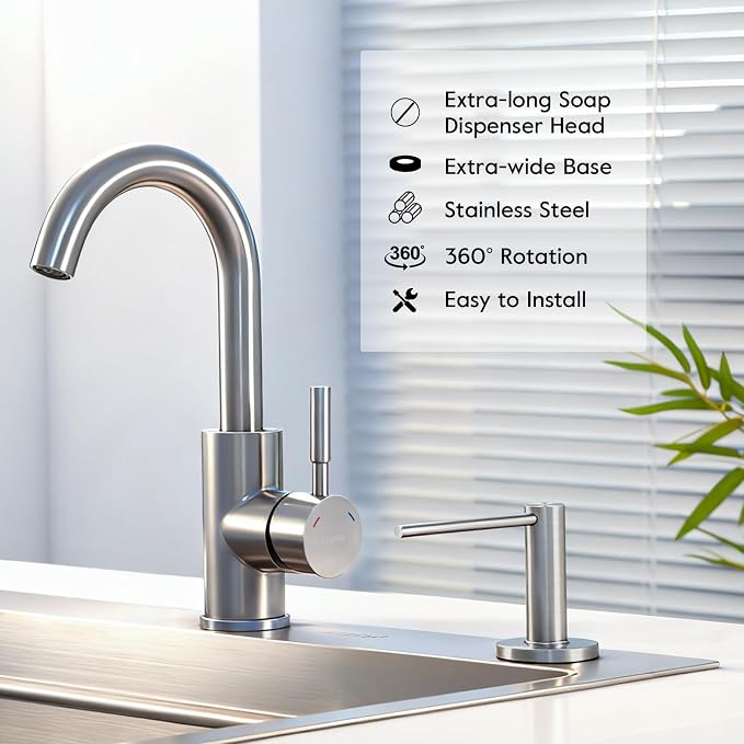 GAPPO Soap Dispenser for Kitchen Sink, Built in Sink Soap Dispenser, Brushed - Image 4