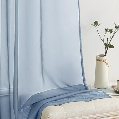 MIULEE Dusty Blue Sheer Curtains 84 Inches Long 2 Panels, Light Filtering Voile Drapes with Rod Pocket for Bedroom and Living Room Windows