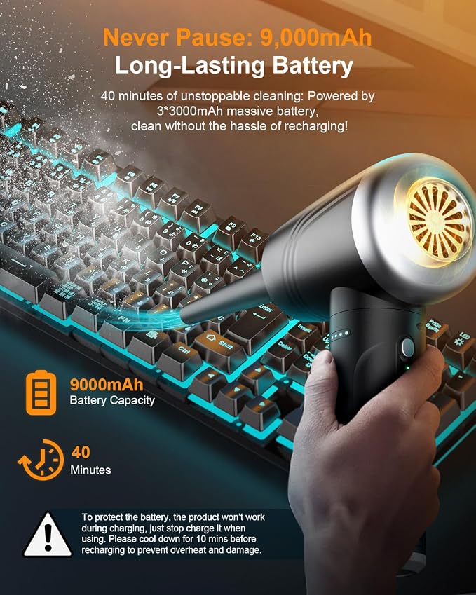 Compressed Air Duster, BANKKY 11-in-1 Cordless Keyboard Cleaner - Image 3