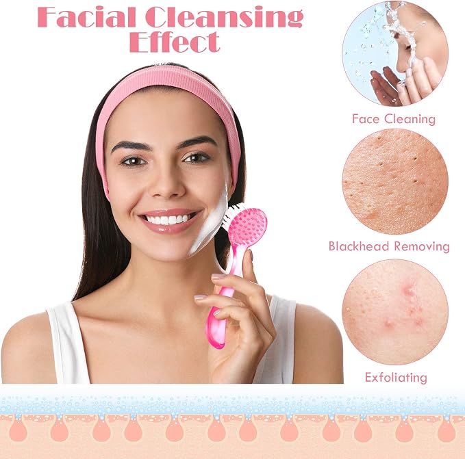 3 Pieces Facial Cleansing Brush Acrylic Handle Face Scrubbers Soft Bristle - Image 3