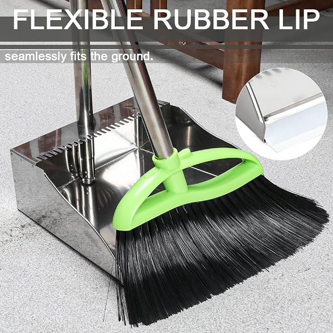 Soft Bristles Broom and Dustpan Set, Metal Dustpan - Image 5