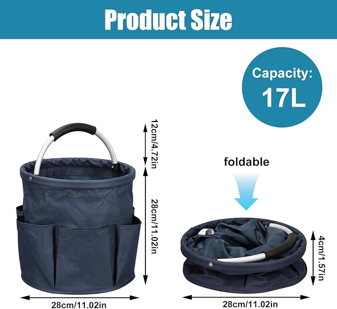 17L Cleaning Caddy, Portable Cleaning Supply Bucket, 6 Pockets Foldable - Image 2