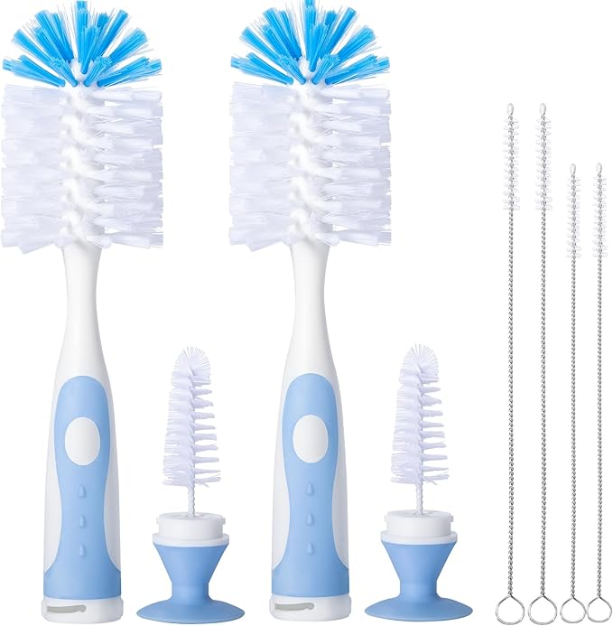 2 Pack Baby Bottle Brush with 4 Pack Straw Brushes, 10.2" Nylon Brushe with by CAREBABYMORE