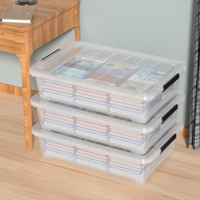 Set of 3 42 L Clear Plastic Under The Bed Storage Bins, Underbed Box - Image 5