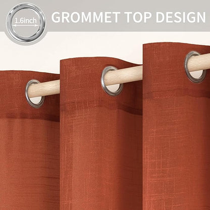 MIULEE Burnt Orange 2 Panels 84 Inch Long Farmhouse Linen Sheer Window Curtains Elegant Terracotta Rust Fall Autumn Drapes Grommet Top Linen Textured Voile for Bedroom Living Room (52 X 108 Inch)