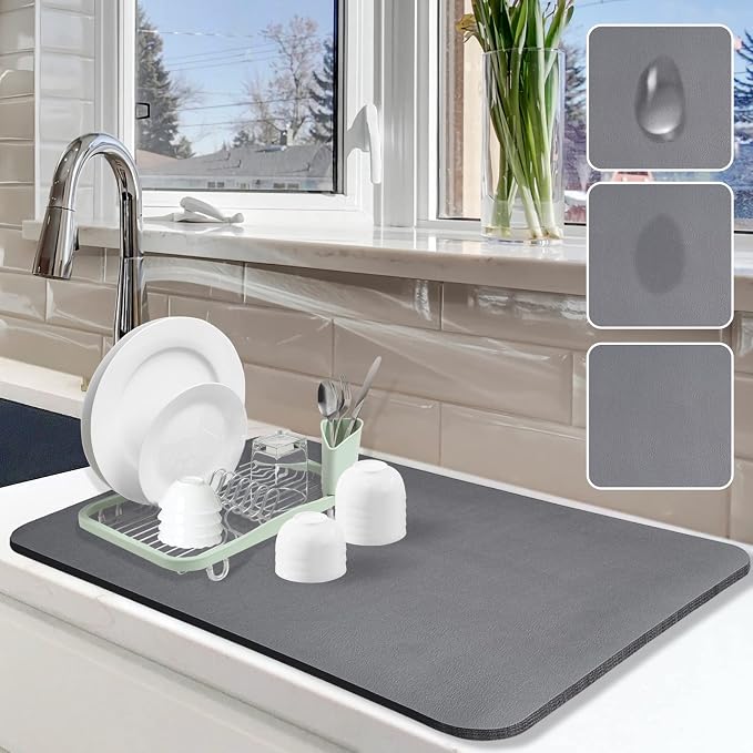 Dish Drying Mat for Kitchen Counter, Hide Stain Anti Absorbent for Kitchen by Etomiel