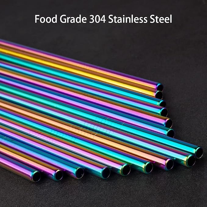 Value Pack Reusable Stainless Steel Straws in Bulk Extra Long 10.4 inch Colorful - Image 3