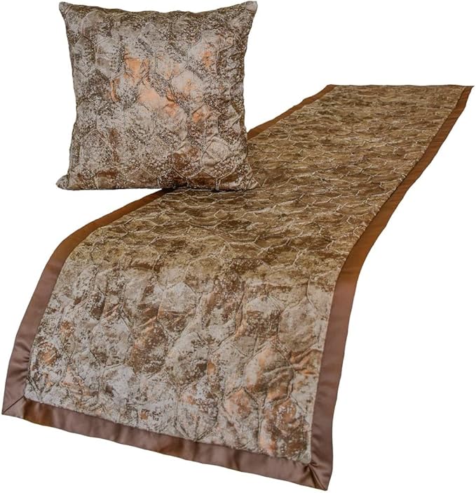 The HomeCentric King/Queen/Twin Copper Designer King 90"x18" Bed Runner Without Pillow Cover, Beaded & Foil Bed Scarf on Silk Fabric - Aranka