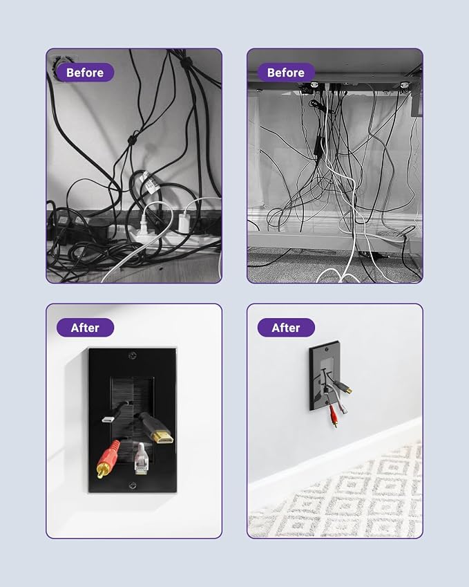 VCE Brush Wall Plate with Bracket, Cable Pass Through Insert Single Gang - Image 7