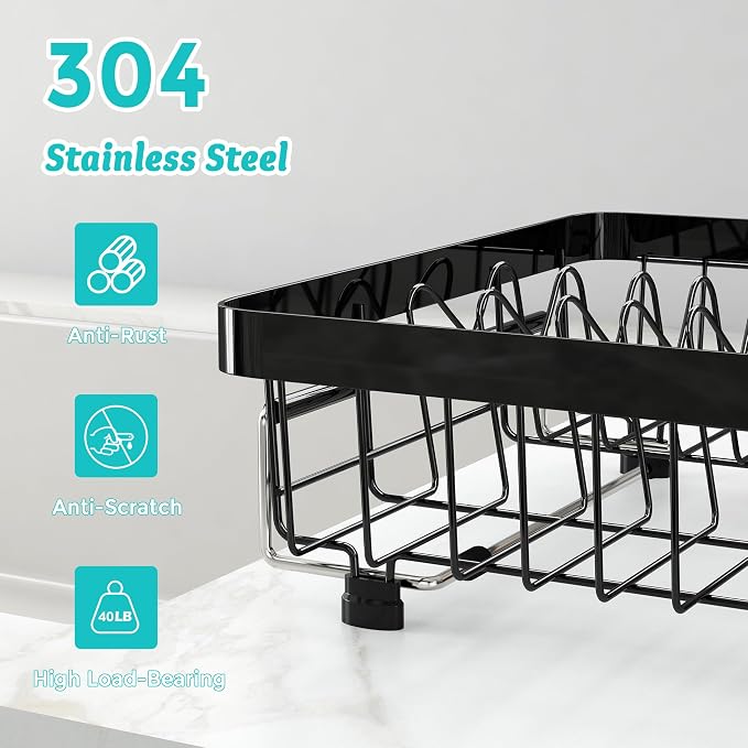 Small Expandable Over The Sink Dish Drainer Drying Rack In Stainless Steel Metal - Image 5