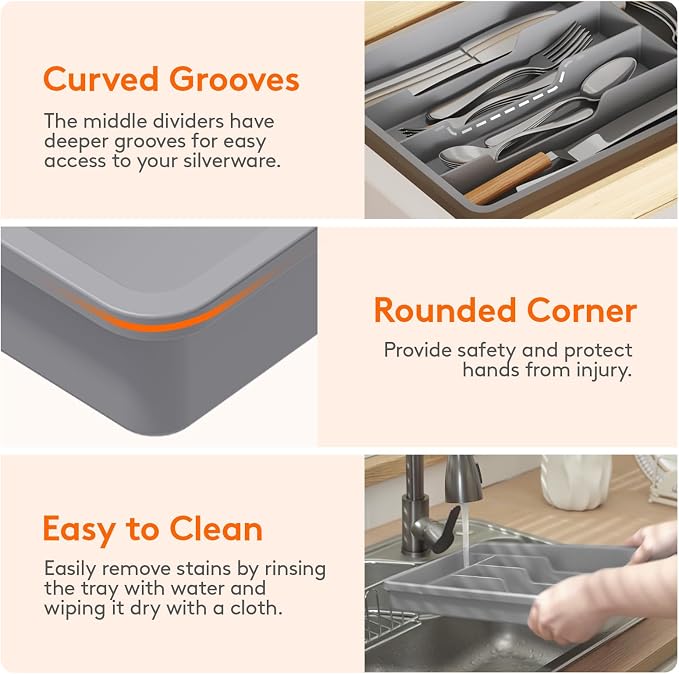 Lifewit Silverware Tray, Deep Wide Cutlery Drawer Organizer Storage - Image 5