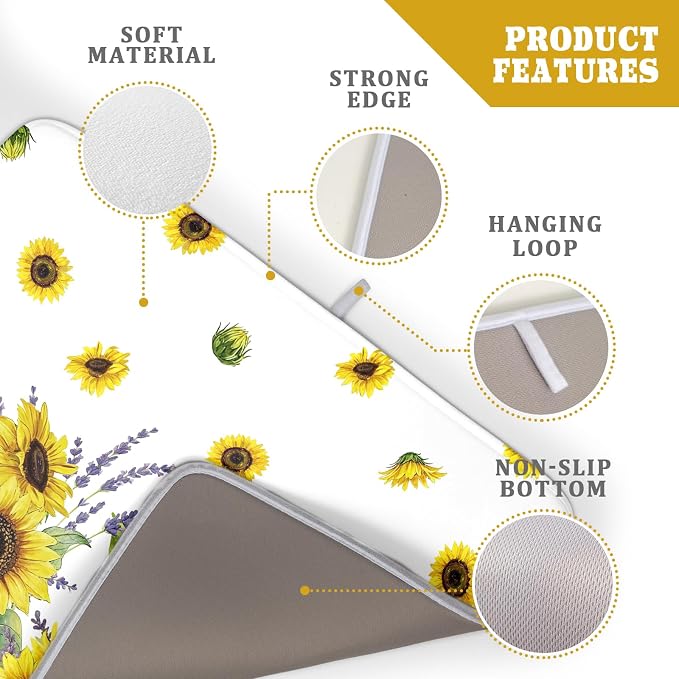 Sunflower Dish Drying Mat for Kitchen Counter 24x18 Inch Floral Lavender Drying - Image 3