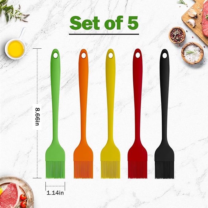 Silicone Basting Pastry Brushes, 5 Pack Heat Resistant Cooking Brush - Image 3
