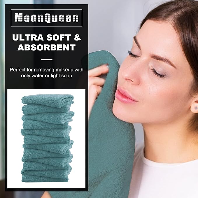 MOONQUEEN Microfiber Facial Cloths Fast Drying Washcloth 12 Pack - Image 2