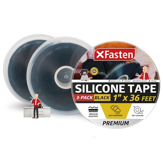 XFasten Self Fusing Silicone Tape Waterproof Black – 1" x 36 Feet, Self by XFasten