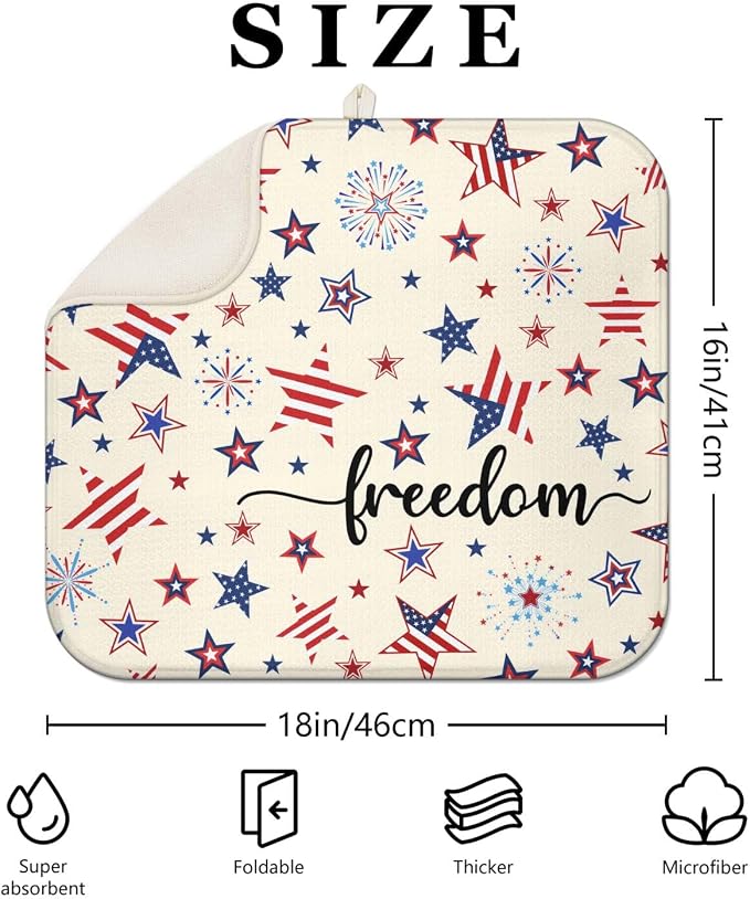 4th of July Dish Drying Mat for Kitchen Counter, Independence Day Stars - Image 2