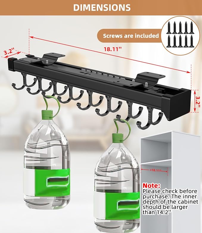 Pull Out Broom Holder With Adjustable Double Row Sliding Hook, - Image 4