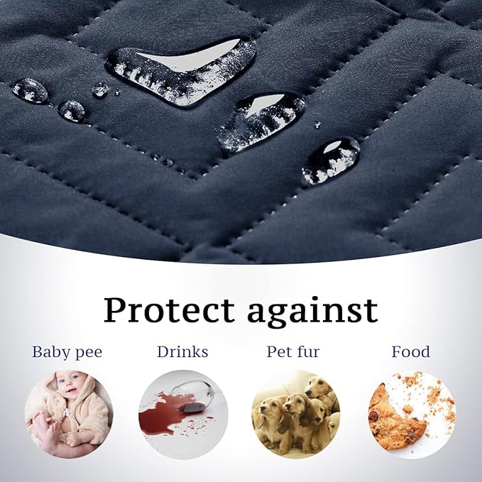 H.VERSAILTEX Reversible Quilted Recliner Covers Water Resistant Furniture Protector for Reclienr Chair with Elastic Straps for Pets Kids Sitting Width Up to 28"(Oversized Recliner, Navy/Beige)