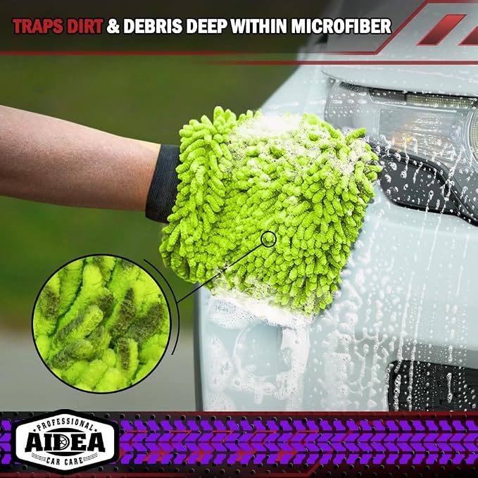 AIDEA Car Wash Mitt Microfiber, 2PK Scratch Free Lint-Free, Premium Chenille - Image 4