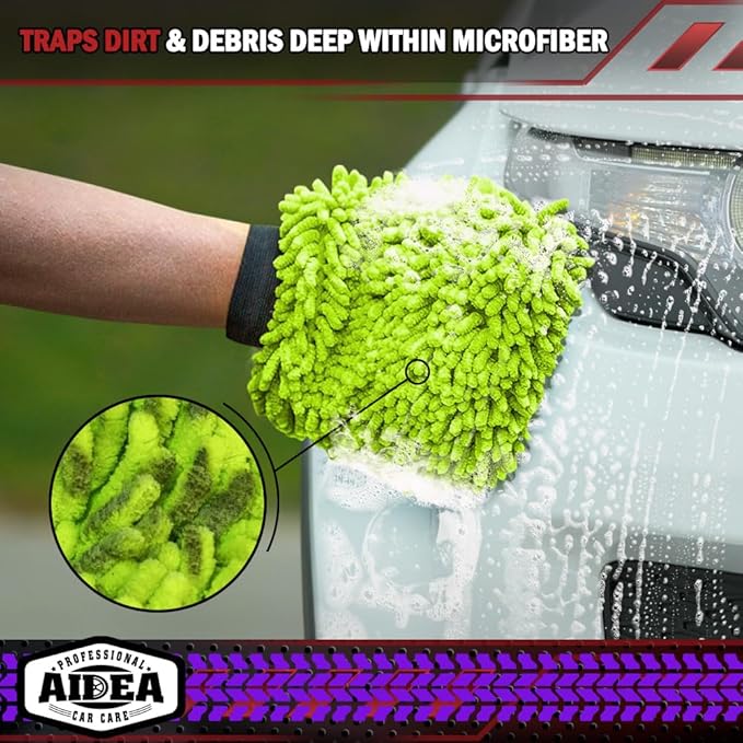 AIDEA Car Wash Mitt Microfiber, 2PK Scratch Free Lint-Free, Premium Chenille - Image 5