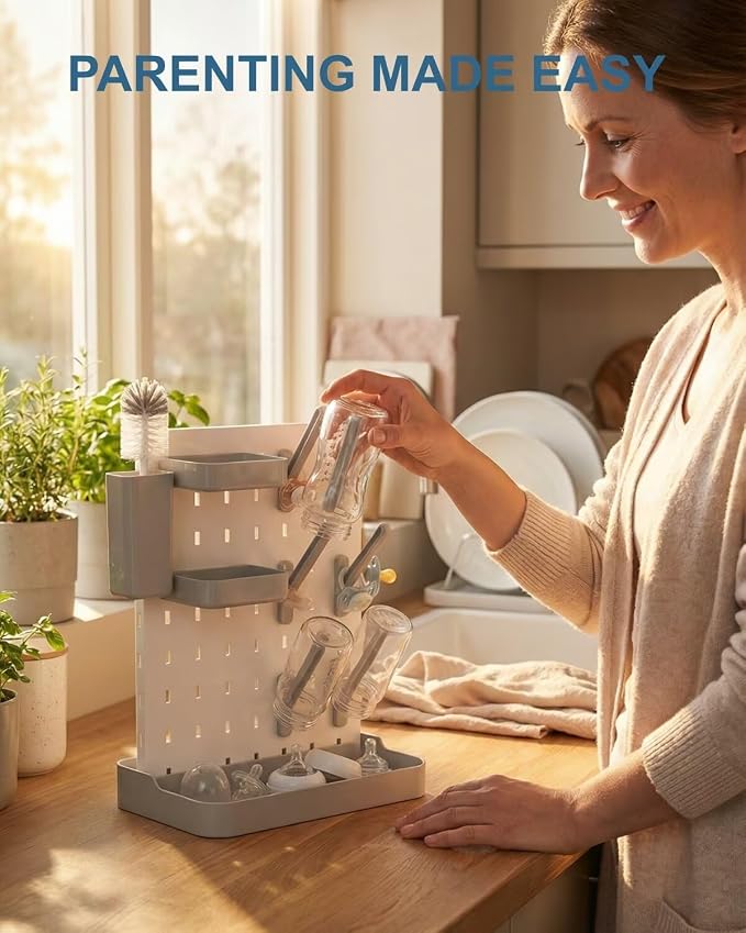 Baby Bottle Drying Rack with Brush & Soap Organizer, Space Saving Countertop - Image 7
