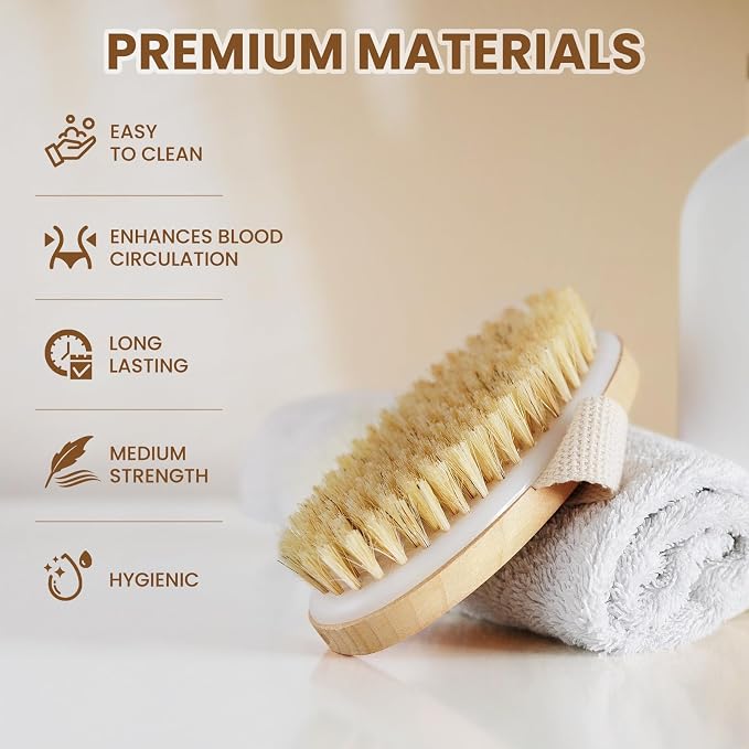 POPCHOSE Dry Brushing Body Brush, Natural Bristle Dry Skin Exfoliating Brush - Image 3
