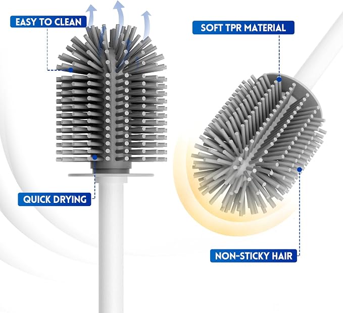 Toilet Brush and Holder Set, Silicone Toilet Bowl Brush, Bathroom Accessories - Image 4