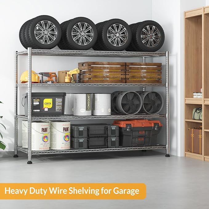 Himimi Storage Shelves with Wheels, 4-Tier Heavy Duty Steel Wire Rack Storage - Image 4
