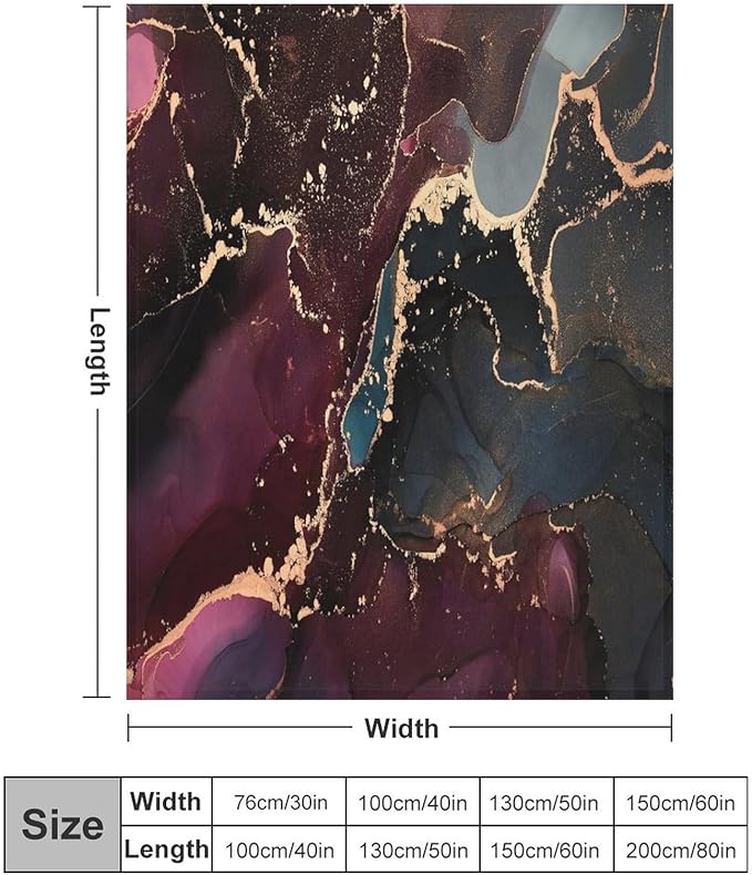 Modern Marble Blanket, Abstract Luxury Baroque Golden Purple Blue Stone Veins Pattern Soft Warm Cozy Plush Flannel Covers for Livingroom Bedroom Couch Chair Camping Travel Home Decor Tapestry 40x50in
