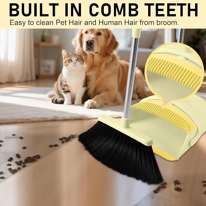 Broom with Dustpan Combo Set, 54-in Adjustable Handles Broom and Dustpan Set - Image 3