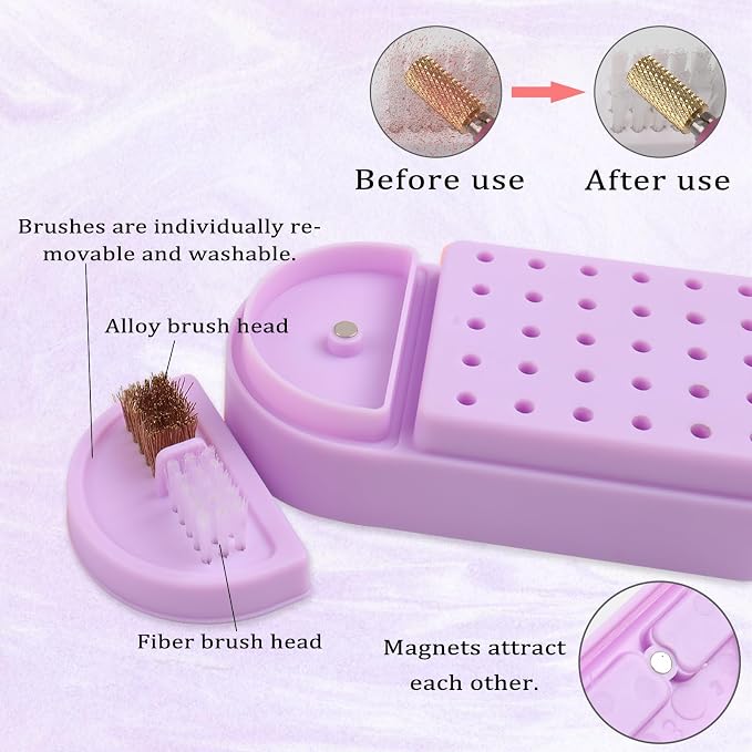 Nail Drill Bits Holder 2 in 1 Nail Drill Bits Cleaning Brush Case, 30 Holes - Image 5
