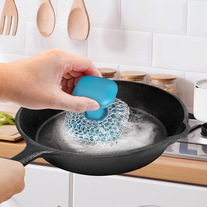 Cast Iron Scrubber | Dish Scrub Brush | 316 Cast Iron Cleaner Chainmail Scrubber - Image 2